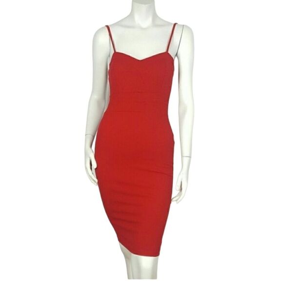 PRIVY Women's Midi Sheath Dress Spaghetti Strap Color Red - Picture 1 of 8